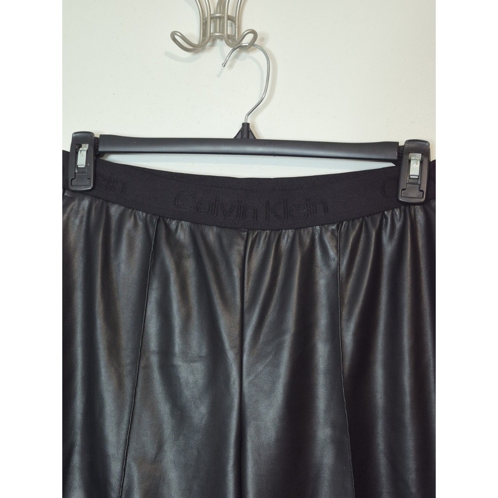 Calvin Klein Women's Medium Black Faux Leather Pants Straight Leg Y2K Sleek - Picture 2 of 10